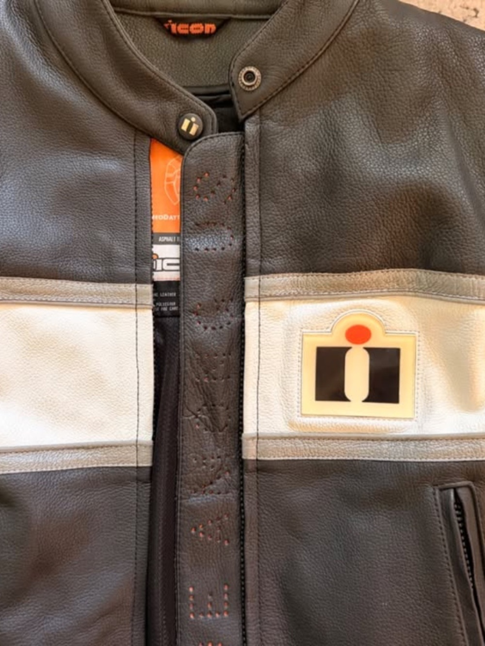 ICON Black White Leather Motorcycle Riding Jacket – Armored Biker Moto Jacket